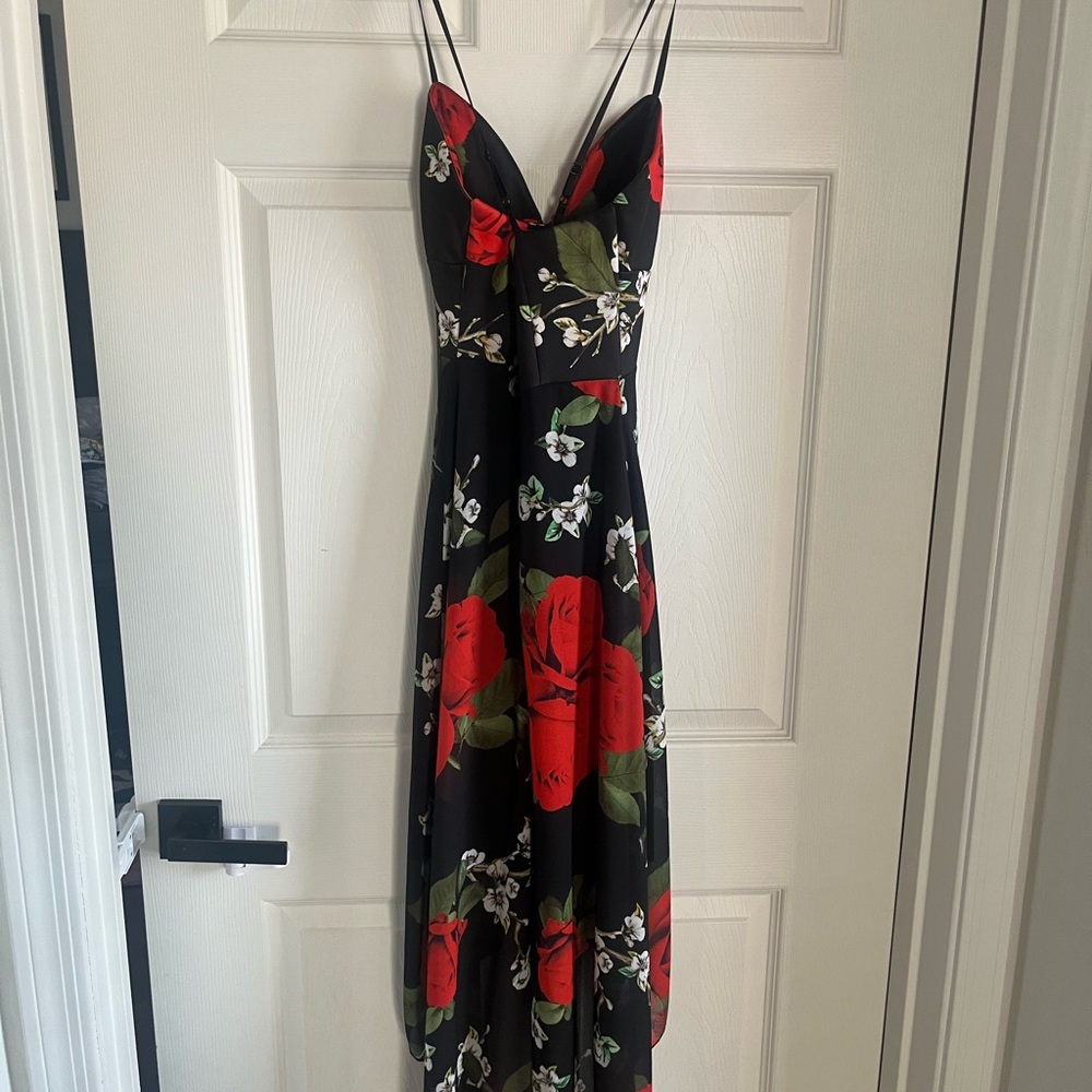 Black and Red High Low Sundress with Spaghetti Straps